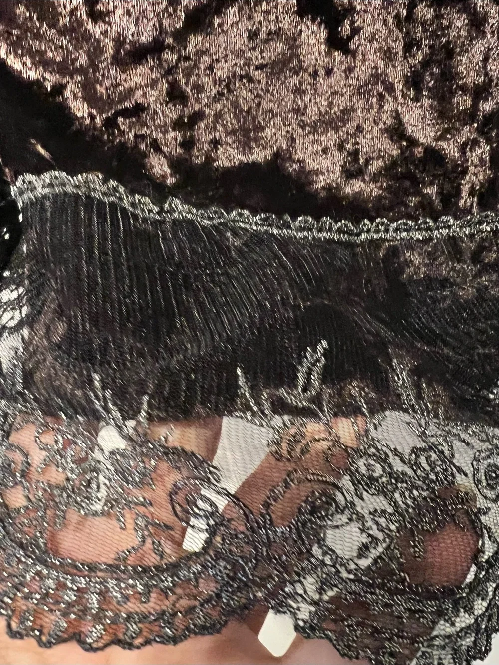 Passion Concept-Deep Purple/Black Beaded Velvet Lace V-Neck Tunic Blouse-Long Sl